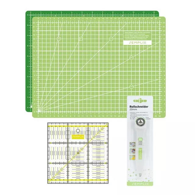 Semplix Schneidematten-Set A4 hellgrün/grün Lineal/ Rollschneider 20 mm
