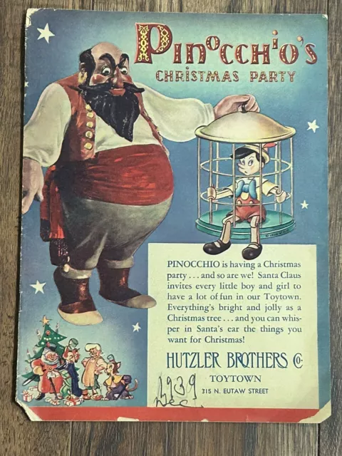 1939 Pinocchio's Christmas Party Booklet Toytown Store Giveaway Walt Disney Prod