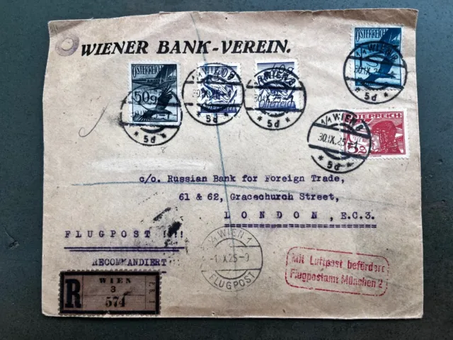 Austria - 1925 Airmail letter to London - Wien/Koln/München postmarks