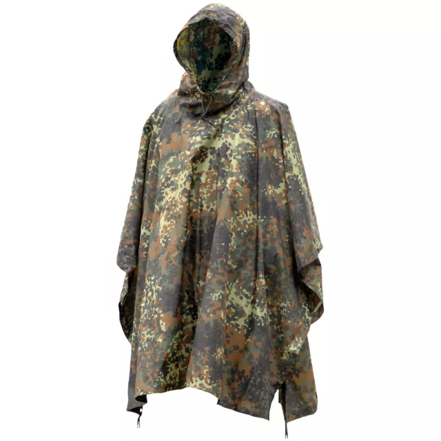 German Waterproof Ripstop Hooded Poncho Army Festival Basha Flecktarn Camo