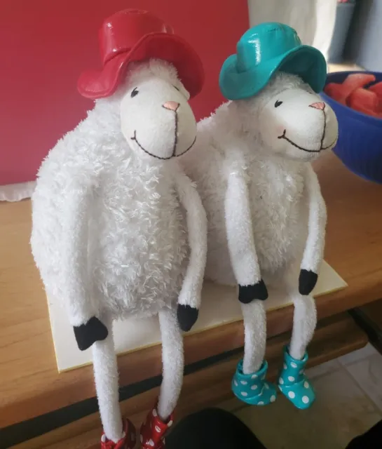 Lot of 2 - Dayspring Really Woolly Lamb Sheep Plush Polka Dot Rain Boots and Hat