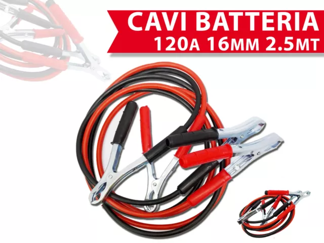 Cavi Batteria Collegamento Con Pinze Avviamento Auto Moto 120Amp 250Cm 16Mm