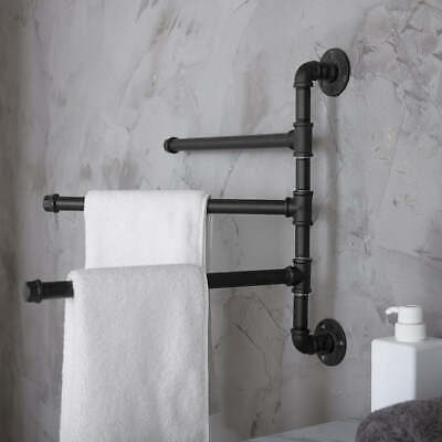 Bathroom Towel Rack, Black Metal Industrial Pipe Design Swivel 3 Bar Towel Rack