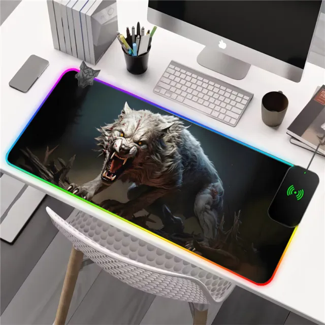 Gaming Mauspad LED RGB Beleuchtung Anti-Rutsch Wolf Mousepad Maus Pad 800*300mm
