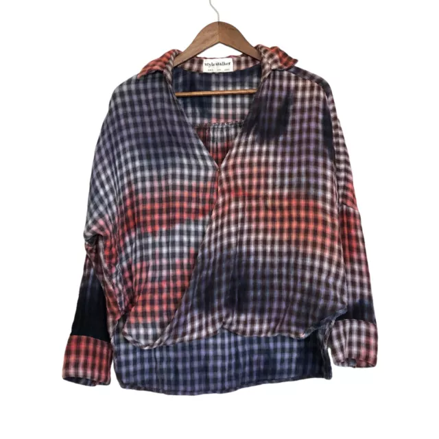 style stalker Women's Top 4 Wrap Plaid Dip Dye Distressed Festival Boho Grunge 2