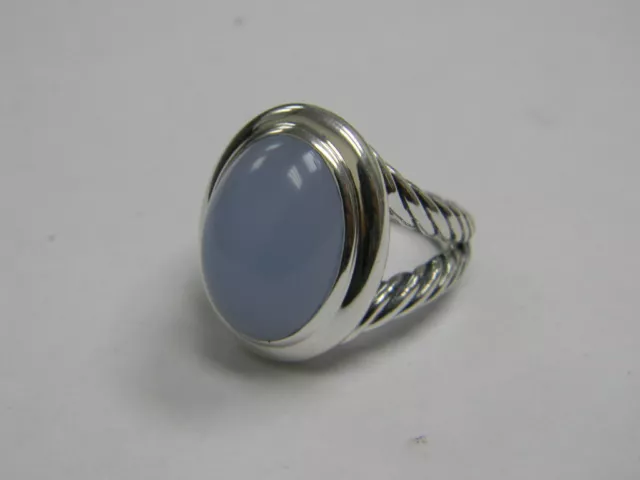 David Yurman signature oval ring with Aqua Chalcedony.