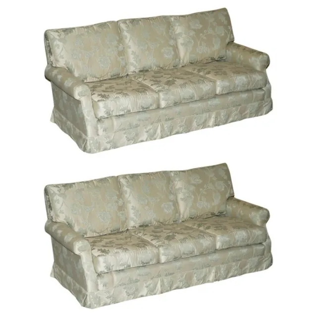 Comfortable Pair Of Howard & Son's Style Silk Blend Floral Upholstereed Sofas