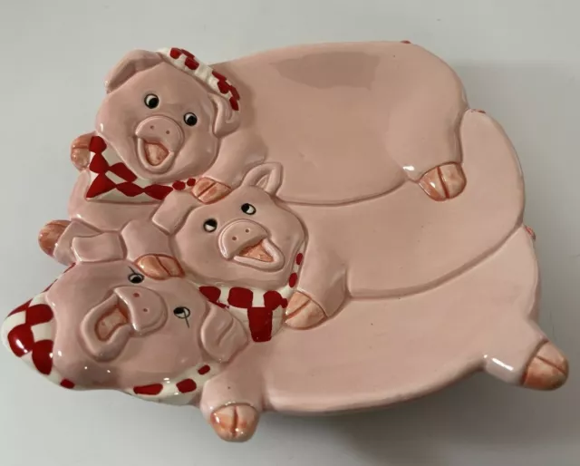 Hand Painted Laughing Pigs Vintage Plate Dish Papel Freelance Country Farmhouse