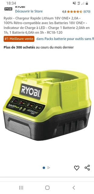 Cargador Batería de litio Ryobi ONE RC18120-125/ 18V 2,0Ah Cargador Batería de litio Ryobi ONE RC18120-125/ 18V 2,0Ah
