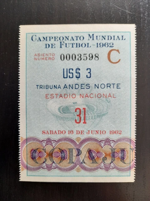 Ticket Chile v Yugoslavia World Cup 1962 3rd Place Game