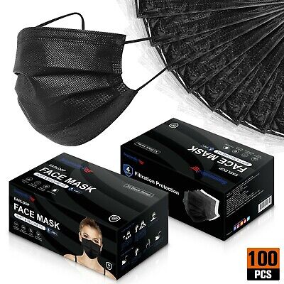 100/50 PCS Black Protective 4 Layer Face Mask Respirator Disposable Masks BFE98%