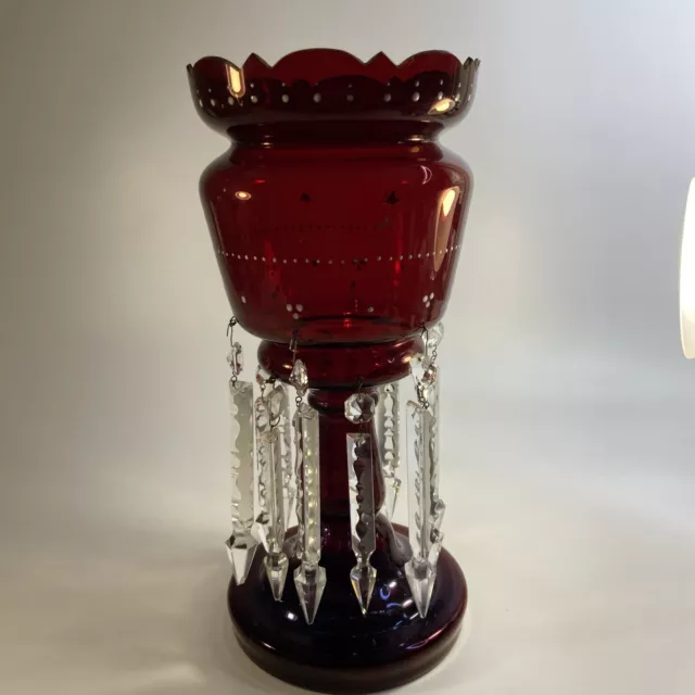 Mantle Luster Ruby Red Cranberry Glass Candle Gold Edge Moriage Victorian 15 in