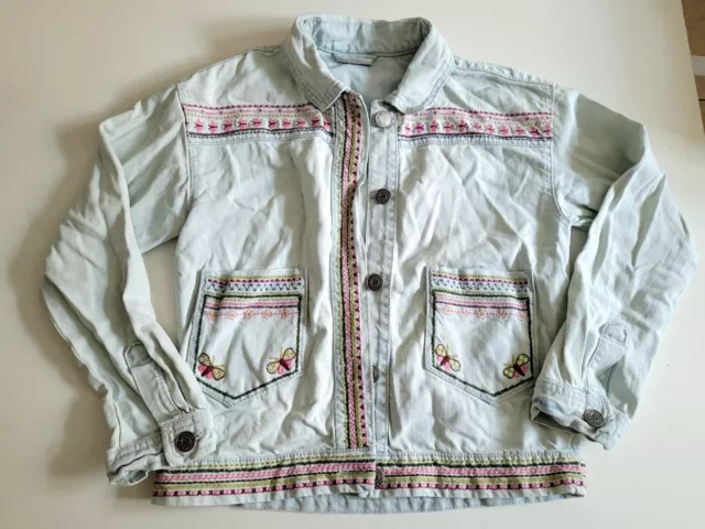 NEXT Girls Denim Jacket Light Blue With Embroidered Butterfly Detail Age 9