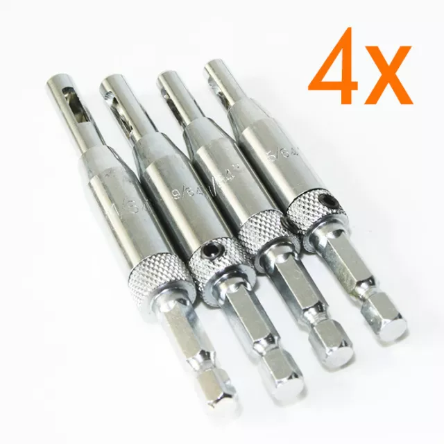 4x HSS Self Centering Hinge Hardware Drill Bit Set Door Drawer Pilot Hole Guides