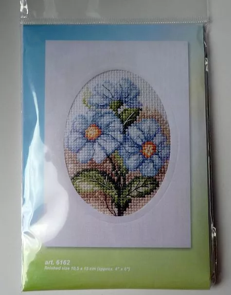 Orchidea Stickpackung Karte mit bedrucktem Aida blaue Blumen 6162