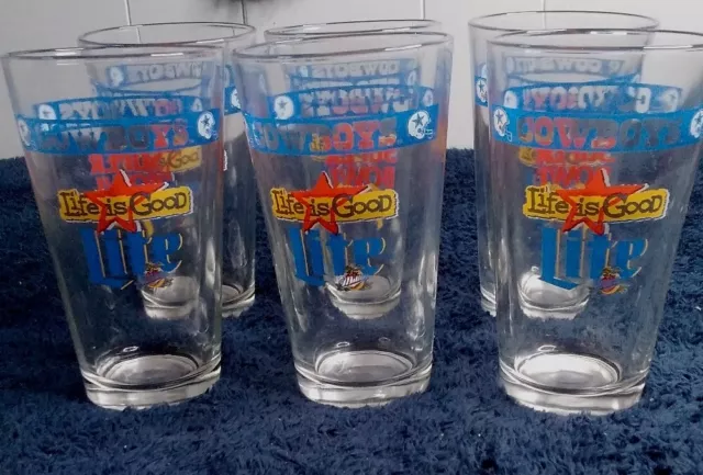 6 Vintage 1977 Miller Lite Dallas Cowboys Super Bowl XII Glass Beer Cups
