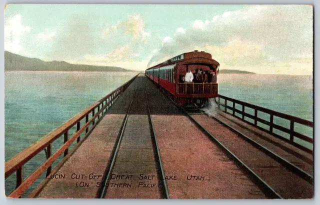 Great Salt Lake, UT - Lucin Cut-Off, Southern Pacific - Train - Vintage Postcard