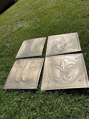 4 Vintage Tin 24-1/4” Square Ceiling Tiles New Orleans Flour De lis (see Descrip