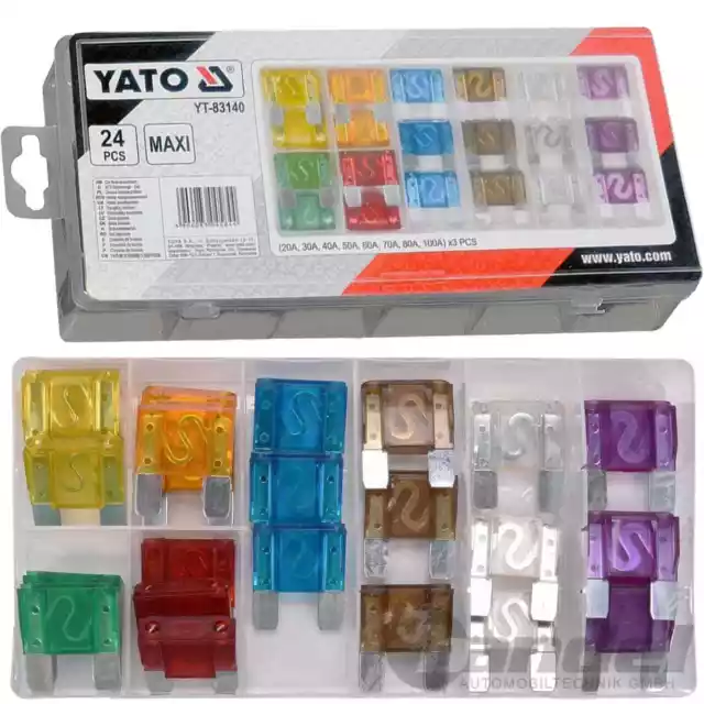 YATO Auto Sicura Maxi Flach-Auto-Sicherung Assortimento 24-teilig 20-100A