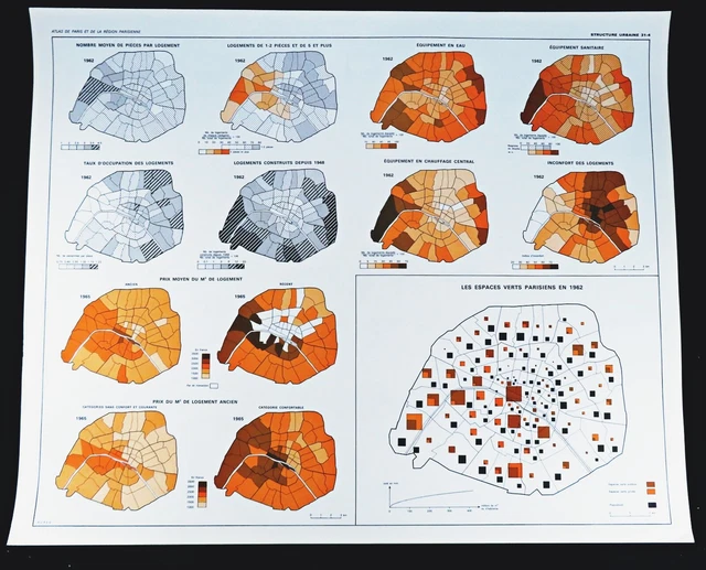 VINTAGE PARIS MAP Housing Civil Architecture Infrastructure Chart Plan ...