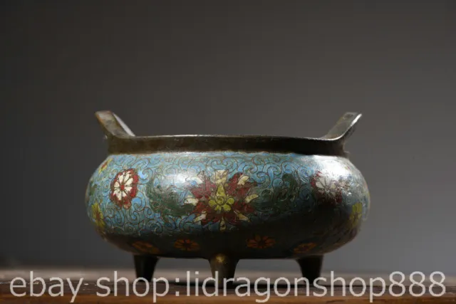 5.2" Old Chinese Xuande Copper cloisonne Dynasty flower Incense Burner Censer