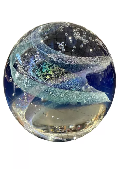 NEW Cobalt Nebula Galaxy Orb Dichroic Art Glass Swirls Paperweight 4” S Garrelts