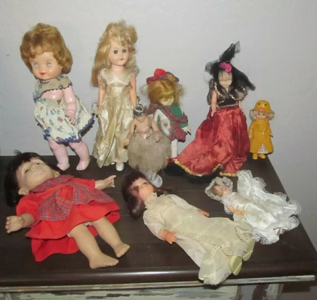 Vintage Lot of 9 Dolls for Parts Clothes or Display Crafting 2 International