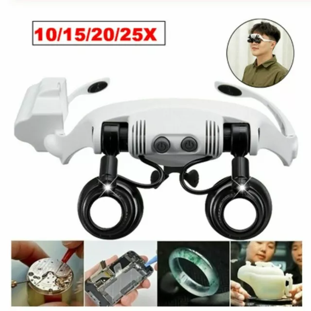 8 Lens Magnifier Magnifying Eye Glass Jeweler Watch Repair Loupe W/ LED Light LD