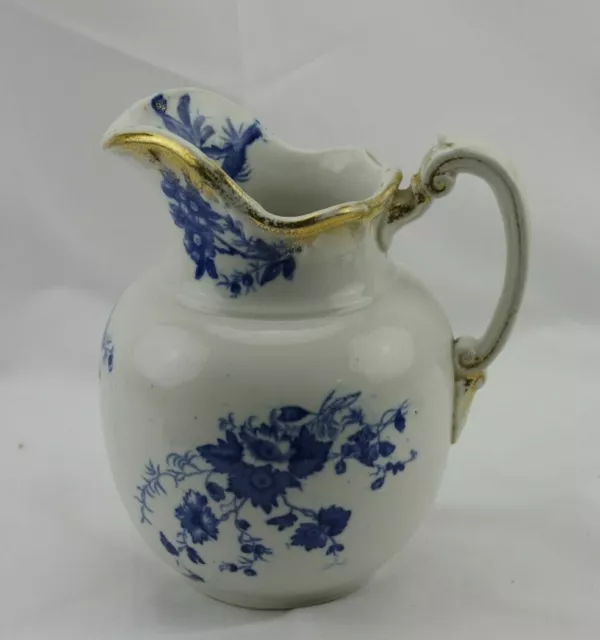 England Transferware Ironstone Pitcher Blue Flowers Vintage