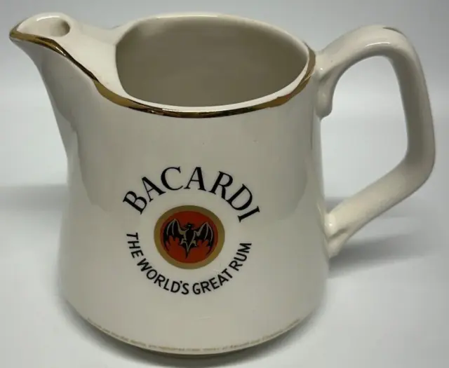Bacardi Rum Pitcher, Ireland, gold accents, vintage, advertising