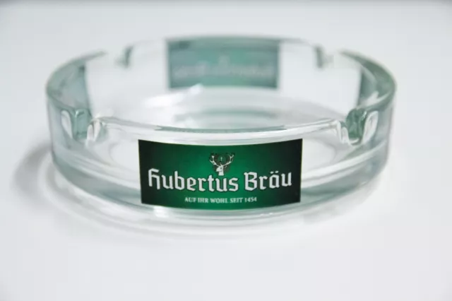 Vintage Hubertus Bräu Aschenbecher 14,5cm Transparent Werbe Artikel Glas