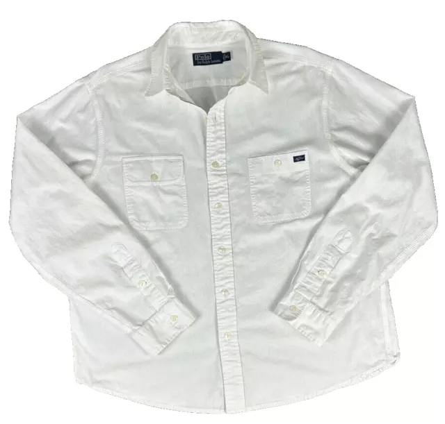 Polo Ralph Lauren Men's Shirt XL White Beach Twill Long Sleeve Cargo Pockets