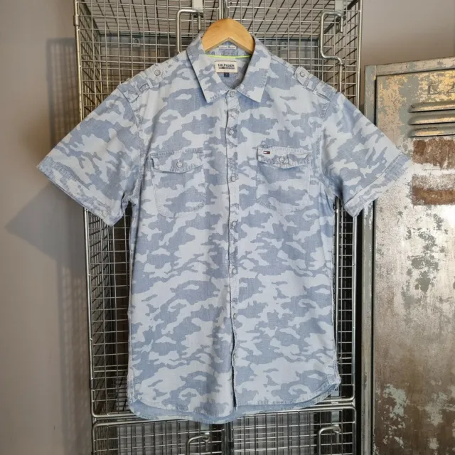 Tommy Hilfiger Men's Blue Camo Short Sleeved Shirt