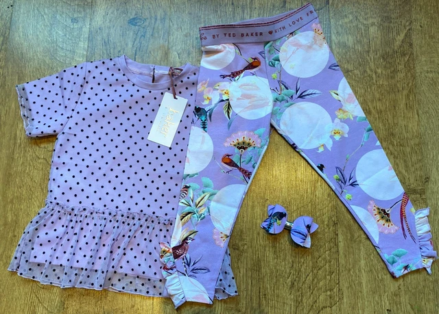 BNWT Ted Baker 4-5 years top leggings outfit floral set New dotty bird bow lilac