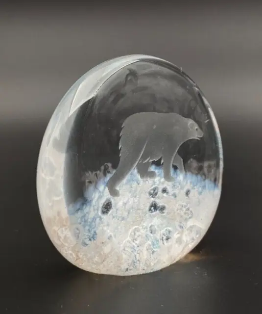 Engraved Polar Bear Paperweight Signed and Dates 1986