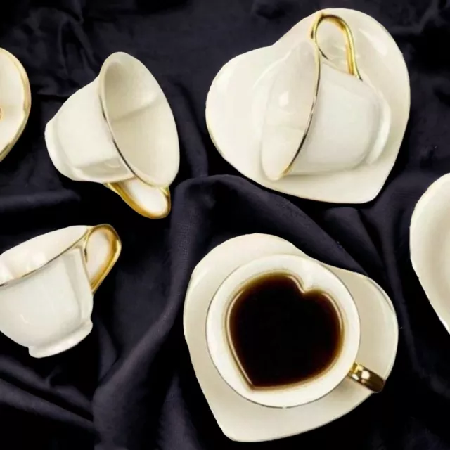 Yedi Houseware Coffee & Tea Inside Out Hearts Set of 6 Cup & Saucer White & Gold