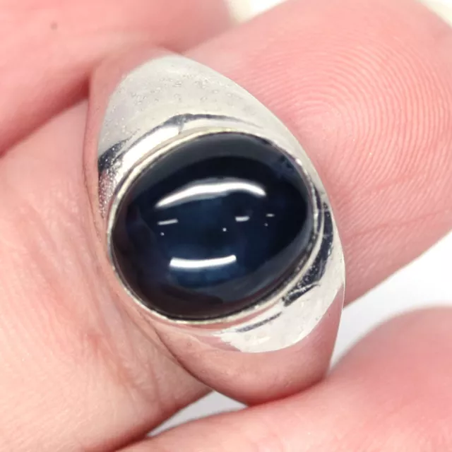 Bague argent 925 plaqué or blanc avec saphir bleu étoilé en solitaire  T56