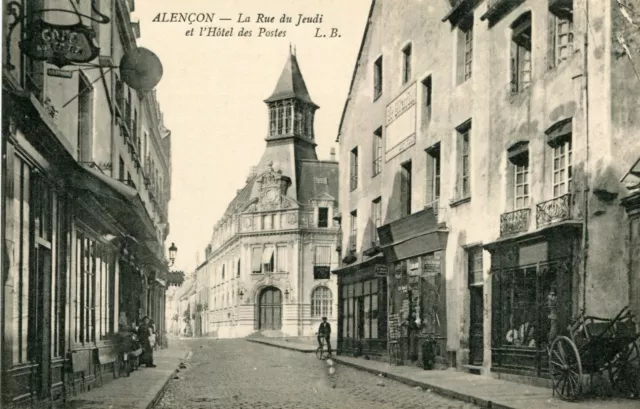 Carte ALENCON La rue du Jeudi et l'Hôtel des Postes
