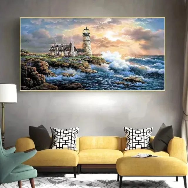 EXA 40x80 Lighthouse  DIY Large Size Diamond Painting 5D Full Round Diamond UK