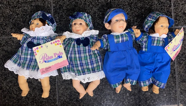 1996 Palm Pals Bean Bag Kids Lot of 4 Expressive Faces Dolls Boy and Girl
