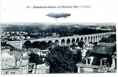Cp 94 val de marne-nogent-sur-marne - le perreux-bry-the viaduct airship