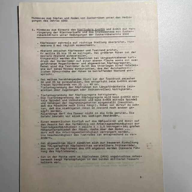 Hinweise Zum Köpfen Und Roden Von Zuckerrüben Unter Bedingungen Des Jahres 1982