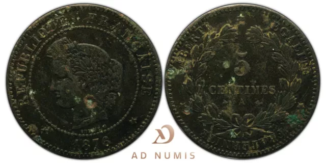 France 5 centimes 1876 A Cérès TTB bronze pièce de monnaie française