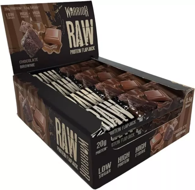 Protein Flapjack Bars, 12 x 75g - Warrior RAW 20g Protein, Low Sugar Oat Snack