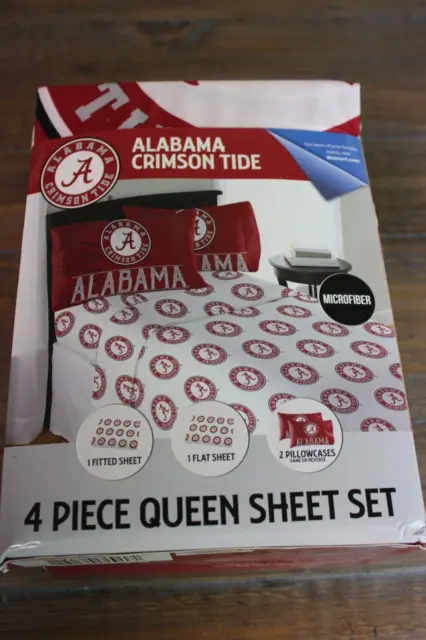 NEW University Alabama Crimson Tide  Prints Queen Size Sheet Set 4 Piece