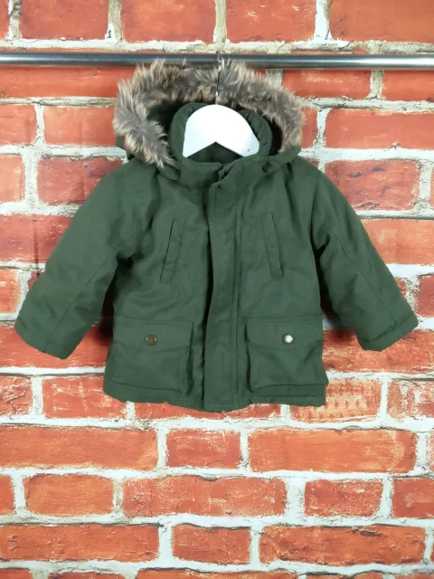 Baby Boy Coat Age 6-9 Months H&M Khaki Padded Parka Jacket Detachable Hood 74Cm