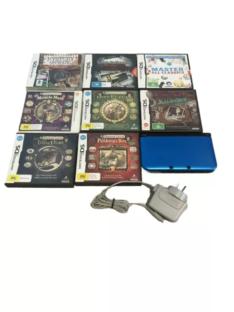 Nintendo 3DS XL 4GB Console - Blue with x 8 Games - Stylus - Memory Card