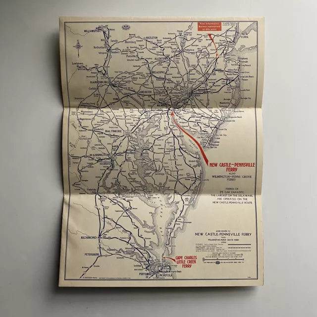 VINTAGE NEW CASTLE Pennsville Ferry Map Brochure Del-Mar-Va 1930s 1940s ...