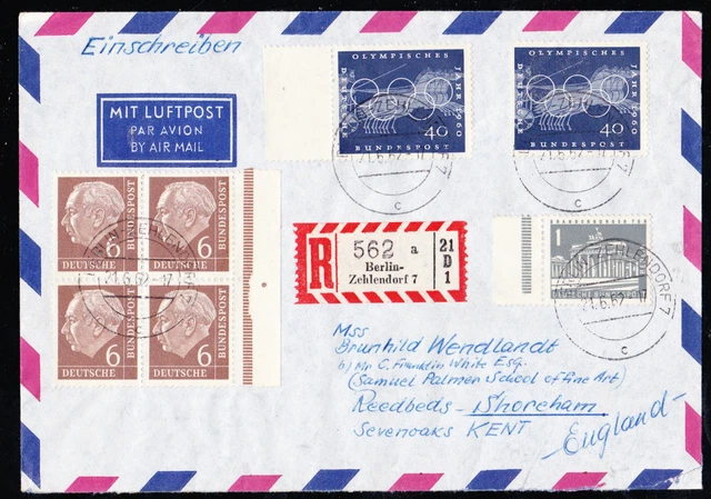 Bund Heuss I, 6 Pf Mi. 180 im 4er-Block mit SR in MiF auf Lupo R Brief