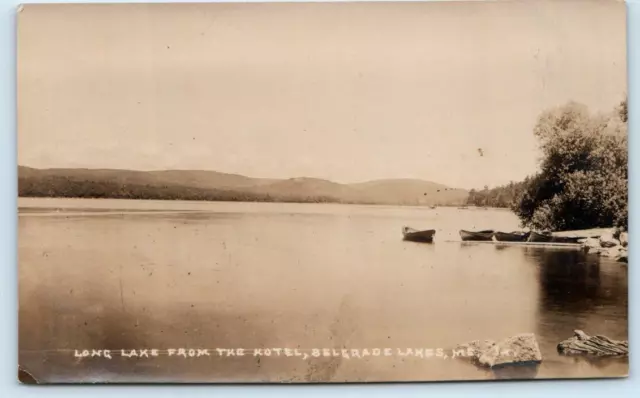 RPPC BELGRADE LAKES, Maine ME ~ LONG LAKE from Hotel c1920s Postcard